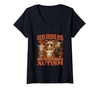 Mujer Dios da a Sus Soldados más poderosos Autismo Gen Z Meme Divertido Camiseta Cuello V