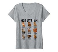 Mujer Dios Dice Que Soy Animales del Bosque Cristianismo Jesús Biblia Camiseta Cuello V