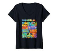 Mujer Dios Dice Que Soy Cristiano Concientización sobre el Autismo Puzzle Fe Camiseta Cuello V