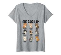 Mujer Dios Dice Que Soy Gatos Cristianismo Jesús Biblia Camiseta Cuello V