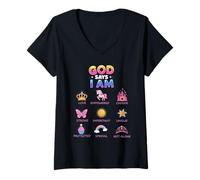 Mujer Dios Dice Que Soy una Princesa Linda, Jesús, Adolescente, niña pequeña Camiseta Cuello V