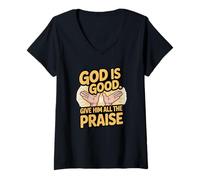 Mujer Dios es Bueno. Dale Toda la alabanza Camiseta Cuello V