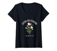 Mujer Dios es Bueno Siempre Wildflower Christian Faith Camiseta Cuello V