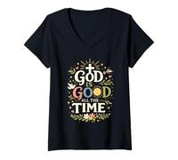 Mujer Dios es Bueno Todo el Tiempo Cita de fe Cristiana Retro Camiseta Cuello V