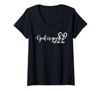 Mujer Dios es Bueno Todo el Tiempo Cruz y corazón fe Cristiana Camiseta Cuello V