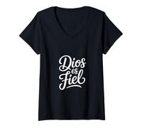 Mujer Dios es Fiel Divertido Script Cursivo Creer Camiseta Cuello V