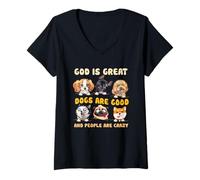 Mujer Dios es Grande Los Perros Son Buenos y la Gente es Amante de los Perros Locos Camiseta Cuello V