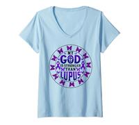 Mujer ¡Dios es más Fuerte Que el Lupus! SLE Lupus Warrior Lupus Camiseta Cuello V