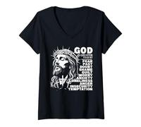 Mujer Dios es más Grande Que mi Miedo Afirmación Cristiana Camiseta Cuello V
