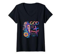 Mujer Dios es mi Fuerza Salmo 28 7 Camiseta Cuello V