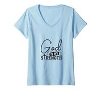 Mujer Dios es mi Fuerza - Verso de la Biblia - Salmo 28:7 Camiseta Cuello V