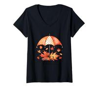 Mujer Dios es mi Refugio Paraguas Hojas de otoño Camiseta Cuello V