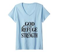 Mujer Dios es mi Refugio y Fortaleza Cita inspiradora Camiseta Cuello V