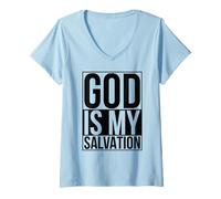 Mujer Dios es mi salvación versículo bíblico Mujeres Isaías 12:2 Escritura Camiseta Cuello V