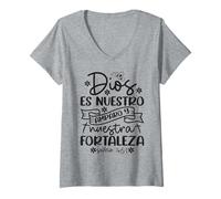 Mujer Dios es Nuestro Amparo y Fortaleza Camiseta Cuello V