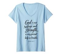 Mujer Dios es Nuestro Refugio y Fortaleza Escritura Fe Salmo 46:1 Camiseta Cuello V