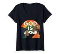 Mujer Dios es una mujer Afrocéntrico Empoderamiento Arte Orgullo feminista Camiseta Cuello V
