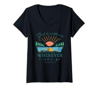 Mujer Dios está Conmigo dondequiera Que Pueda IR - Josué 1:9 Retro Camping Camiseta Cuello V