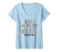 Mujer Dios está dentro de ella Ella no caerá Salmos Camiseta Cuello V