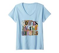 Mujer Dios está en los Detalles Collage Ransom Note Style Design Camiseta Cuello V