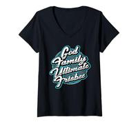 Mujer Dios, Familia, Frisbee definitivo - Fieles Jugadores de Frisbee Camiseta Cuello V