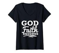 Mujer Dios Fe Éxito Cristiano Inspirado Camiseta Cuello V