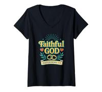 Mujer Dios fiel Deuteronomio 7:9 Cristiano Camiseta Cuello V