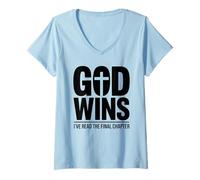 Mujer Dios GANA He leído el capítulo Final Religioso Motivacional Camiseta Cuello V