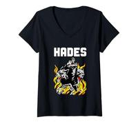 Mujer Dios Griego Antiguo Hades Gobernante del Inframundo Perro Cerberus Camiseta Cuello V