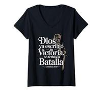 Mujer Dios ha Escrito tu Victoria 2 Crónicas 20:17 Español Camiseta Cuello V