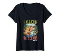 Mujer Dios Hizo un Pescador de Hombres I Catch he Clean Aventura Pesca Camiseta Cuello V