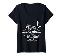 Mujer Dios Mira Tu Corazon, Believer Faith God Cross Quotes Camiseta Cuello V