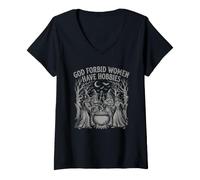 Mujer Dios no quiera Que Las Mujeres tengan Pasatiempos, Divertida Bruja Feminista de Halloween Camiseta Cuello V