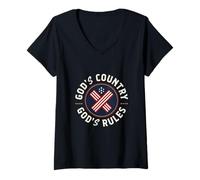 Mujer Dios País Dios gobierna la fe patriótica conservadora Camiseta Cuello V