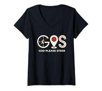 Mujer Dios por Favor Dirige Cristiano GPS Fe Navegación Religioso Camiseta Cuello V