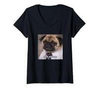 Mujer Dios por Favor Divertido Triste Perro Pug Borroso Job Meme Camiseta Cuello V