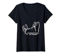 Mujer Dios rompe cadenas, no promesas Verso Salmo 107:14 Camiseta Cuello V