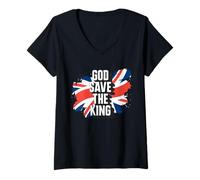 Mujer Dios salve al rey, rey del Reino Unido, Dios bendiga al rey Camiseta Cuello V