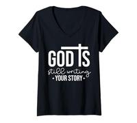 Mujer Dios Sigue escribiendo tu Historia Cristiana Hombre y Mujer Amor Camiseta Cuello V
