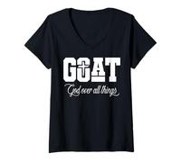 Mujer Dios sobre Todas Las Cosas Cabra Fe Cristiana Camiseta Cuello V