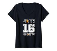Mujer Dios te ama Corazón Cristiano de la Biblia Juan 3 versículo 16 Camiseta Cuello V