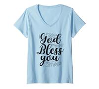 Mujer Dios te Bendiga Cristiano Inspirador Camiseta Cuello V