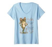 Mujer Dios Tiene un Plan Chica de la Iglesia Divertida Christian Frog Faith Camiseta Cuello V