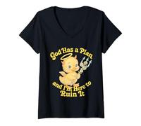 Mujer Dios Tiene un Plan Lindo diseño de Patito caótico Camiseta Cuello V