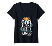 Mujer Dios vuelve el corazón de los Reyes Prov 21:1 Camiseta Cuello V