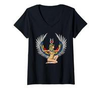 Mujer Diosa egipcia ISIS Ankh Jeroglíficos Reina Mitología Antigua Camiseta Cuello V