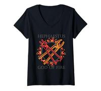 Mujer Dioses del Olimpo o Hefesto Dios del Fuego o Dios Griego Antiguo Camiseta Cuello V