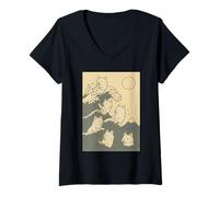 Mujer Dire Wolf Great Wave Kawaii Anime Pet Dire Wolf Arte japonés Camiseta Cuello V
