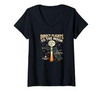 Mujer Direct Flights to The Moon Florida Space Coast Retro Camiseta Cuello V