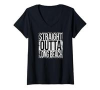 Mujer Directamente fuera de Long Beach en estilo sucio Camiseta Cuello V